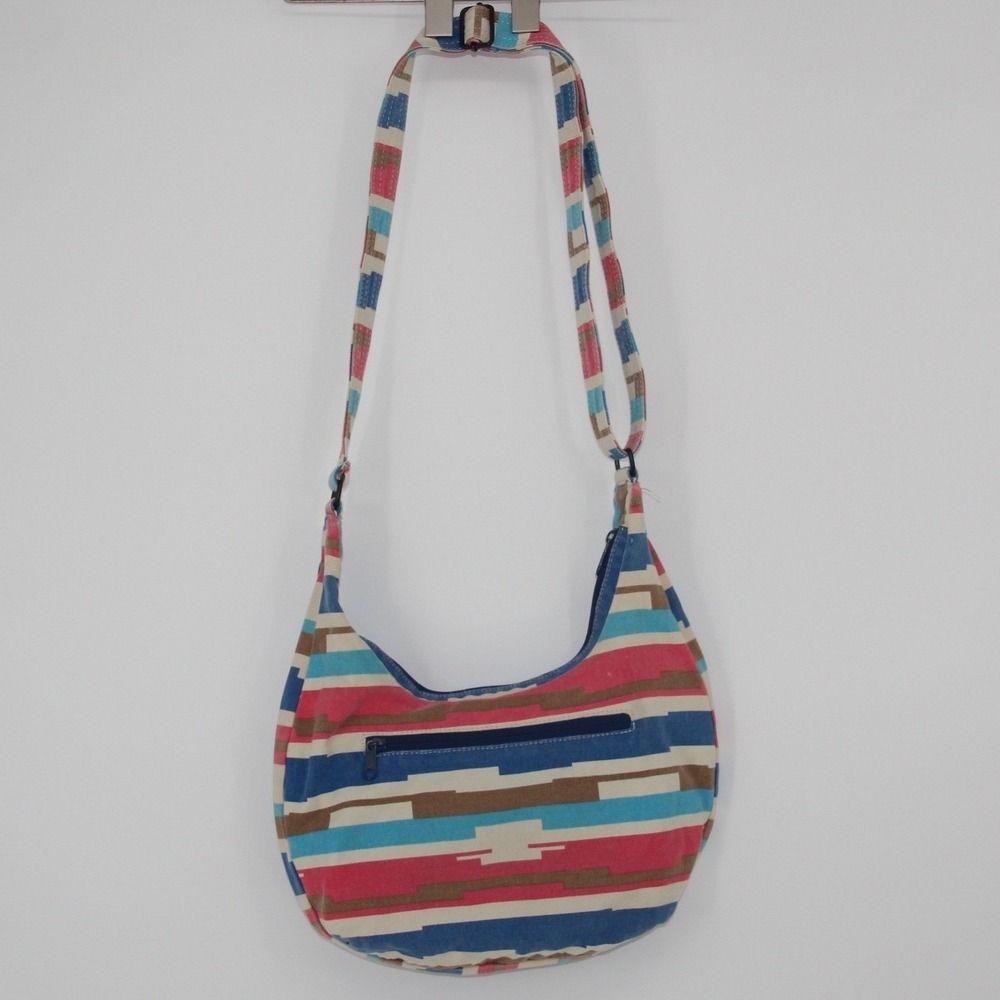 KAVU Sydney Satchel Crossbody Bag Aztec Geometric Stripe Canvas Hobo